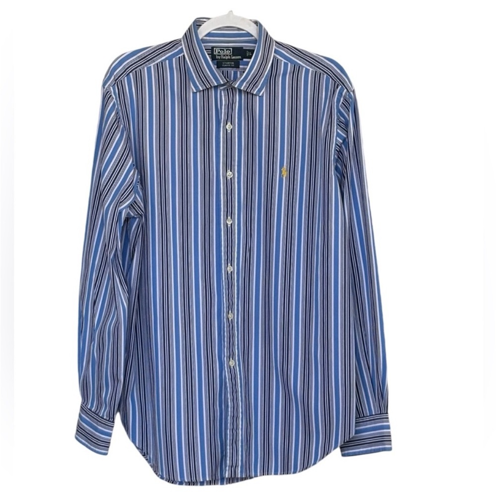 Ralph Lauren Men's Blue and White Striped Shirt